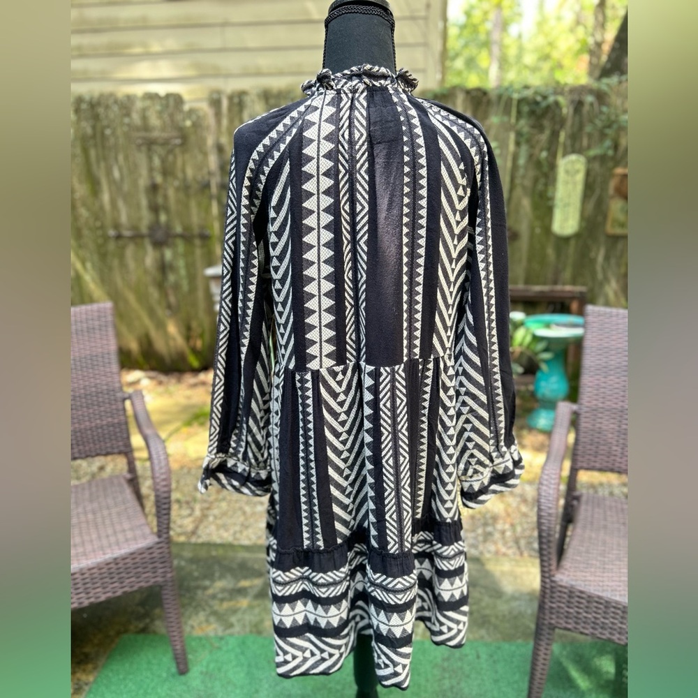Anthropologie Dominique Tunic Dress Sz XS Maeve Black White Tribal Print - Picture 5 of 10